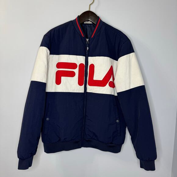 Fila Duccio Bomber Zip Up Black Jacket With Logo Y2K Men's M